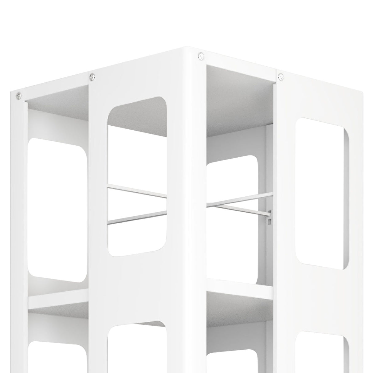 4 Tier All Steel Rotating Bookshelf With 360° Wheels, Large Size Sturdy & Spacious Book Rack, New Style Bookshelf - White
