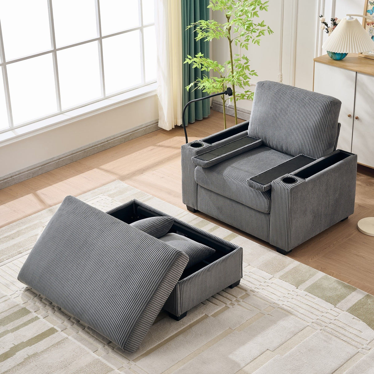 Oversized Chaise Lounge Chair With Ottoman And Storage