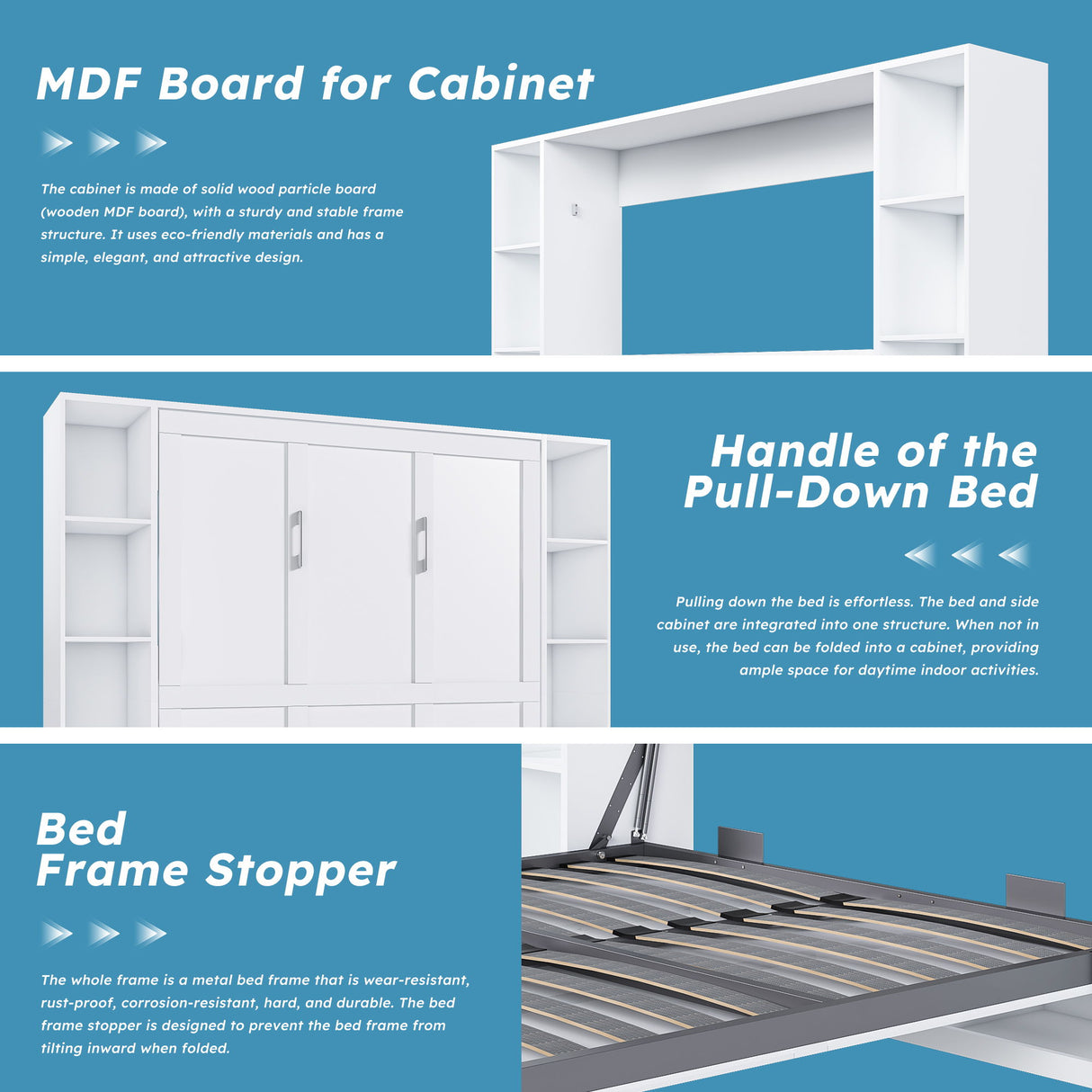 Queen Murphy Bed With Storage Cabinet - White
