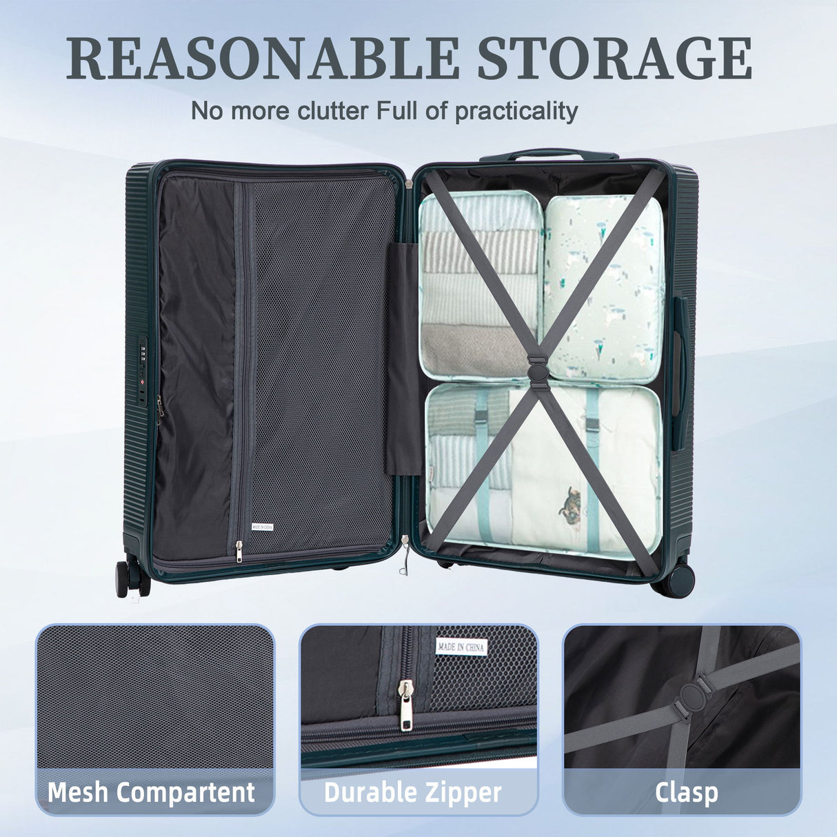 20" / 24" / 28" 3 Pieces / Set Spinner Wheel Luggage, Carry On Suitcase, Matching Color, TSA Combination Lock
