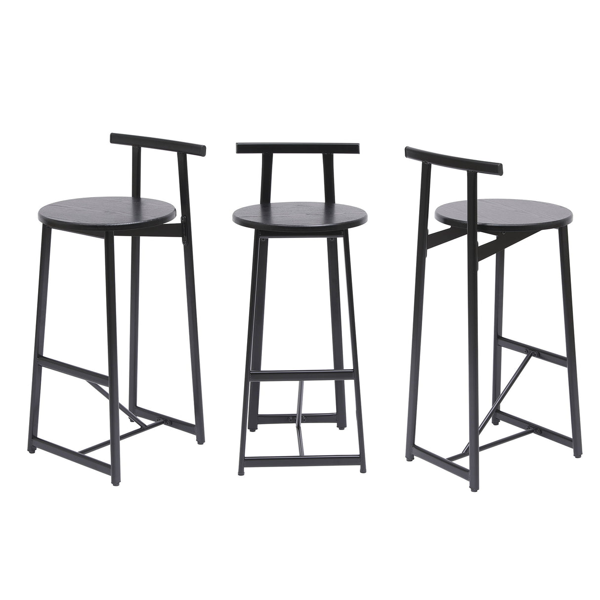 Modern Bar Stools With Backrest For Kitchen (Set of 3)