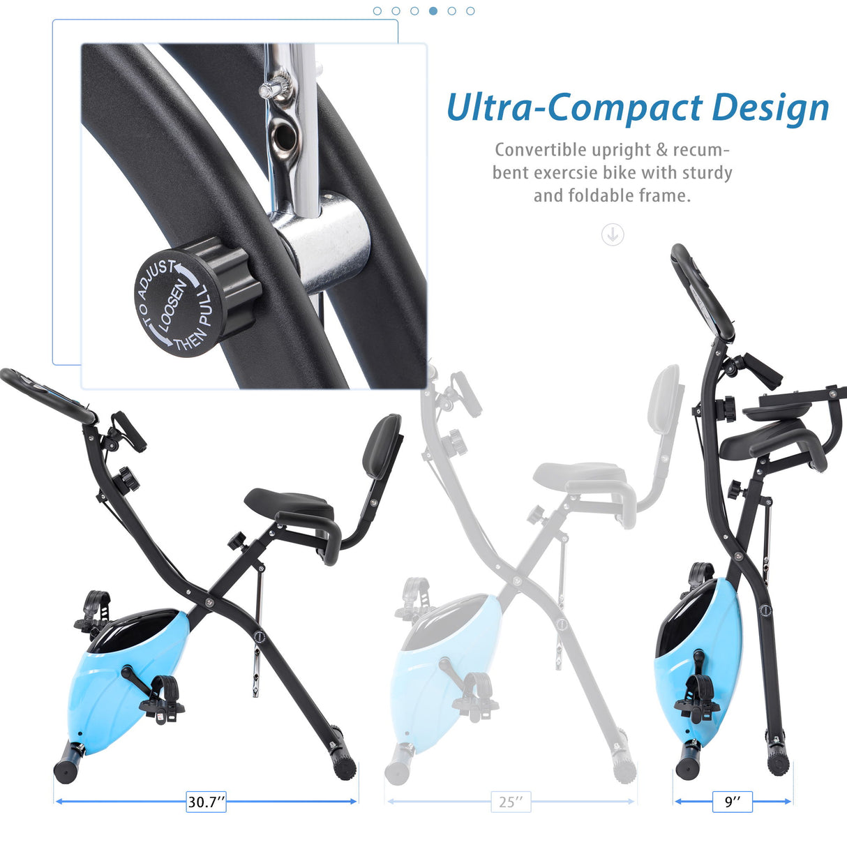 Exercise Bike Folding Stationary Bikes For Home With 16 Level Magnetic Resistance