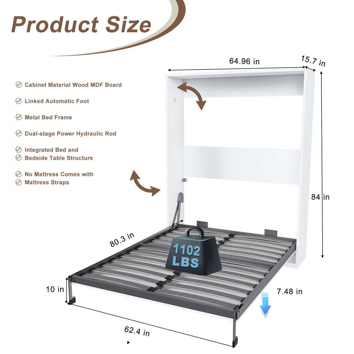 Queen Murphy Bed, Space Saving Design - White
