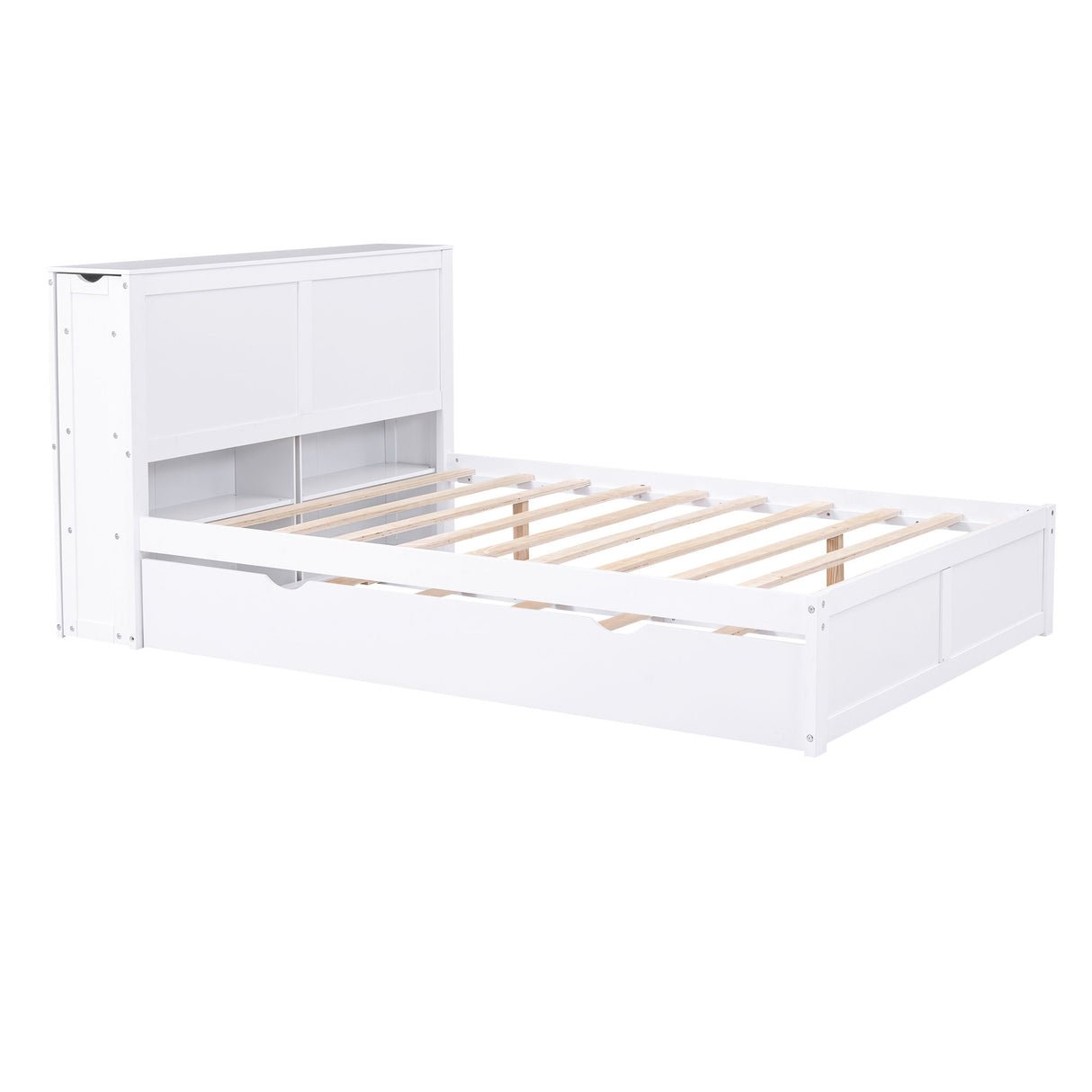 Storage Platform Bed With Pull Out Shelves And Trundle