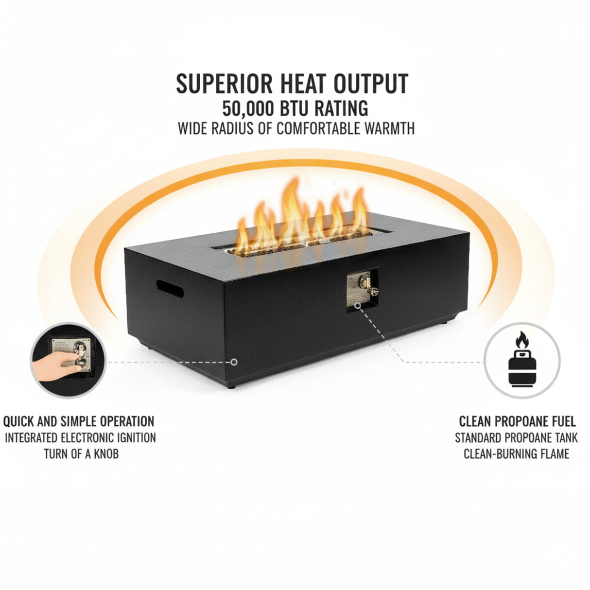 Propane / Natural Gas Fire Pit Table, 50,000 BTU - Charcoal