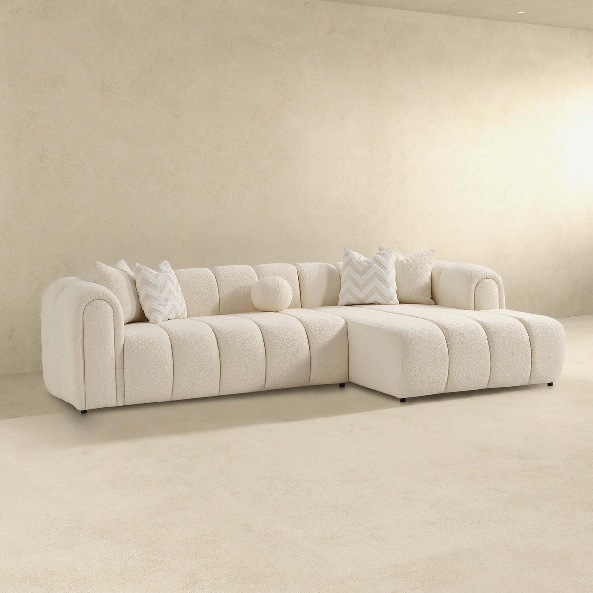 Beatrice - Modern Tufted Right Sectional Sofa - Ivory
