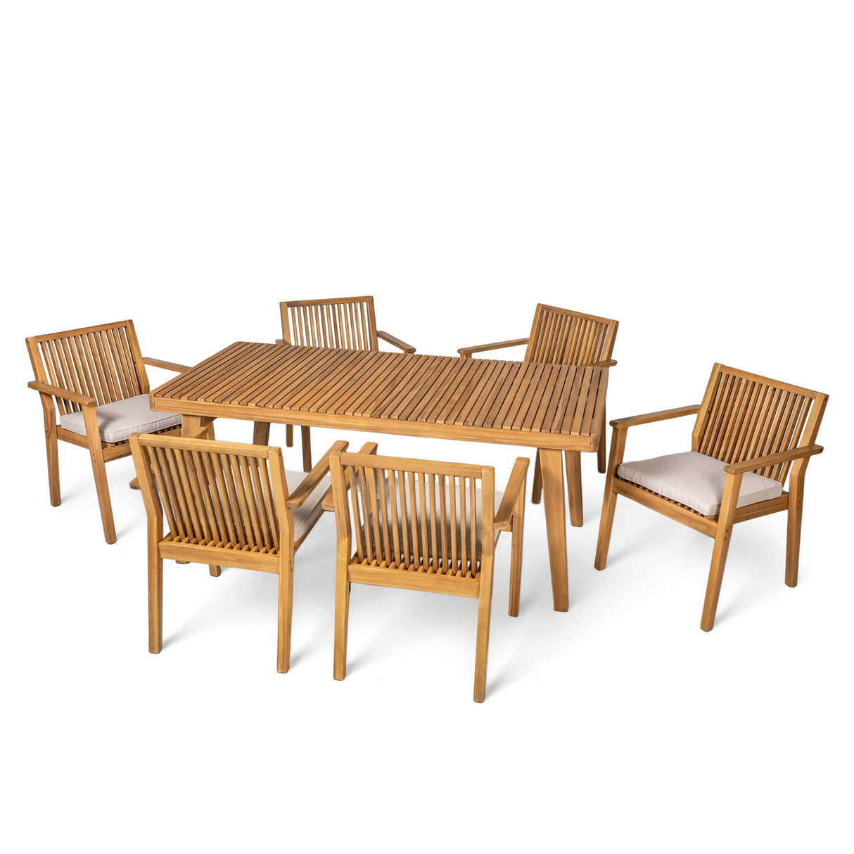 7 Piece Patio Furniture Set Acacia Wood Table And 6 Heavy Duty Cushioned Chairs