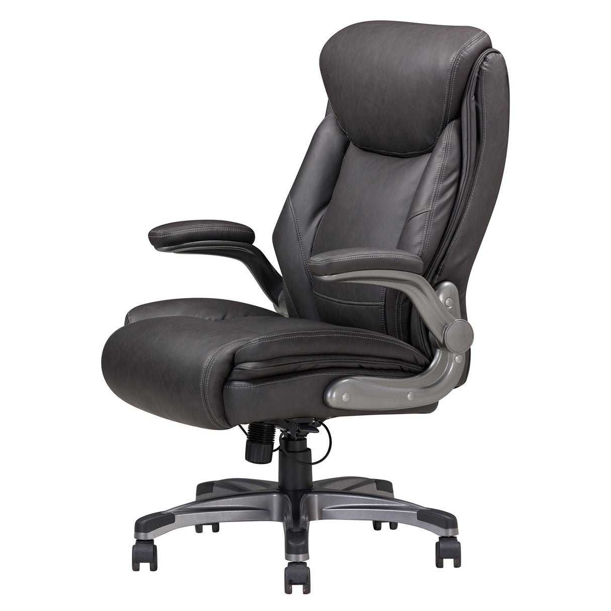 Bonded Leather Upholstered Office Chair With Adjustable Height And Armrest - Gray