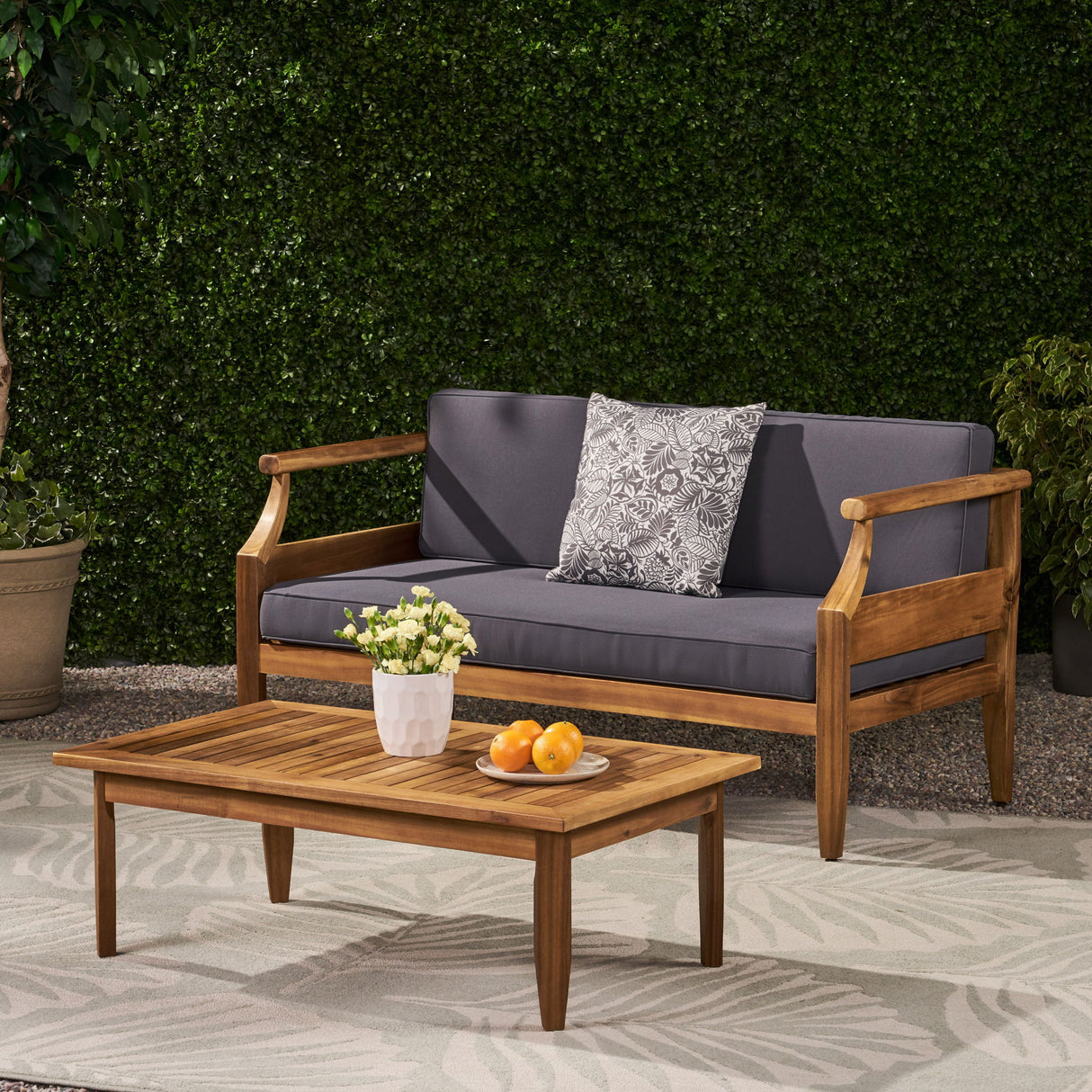 Aston - 2 Piece Wood Outdoor Patio Conversation Seating Set With Cushions