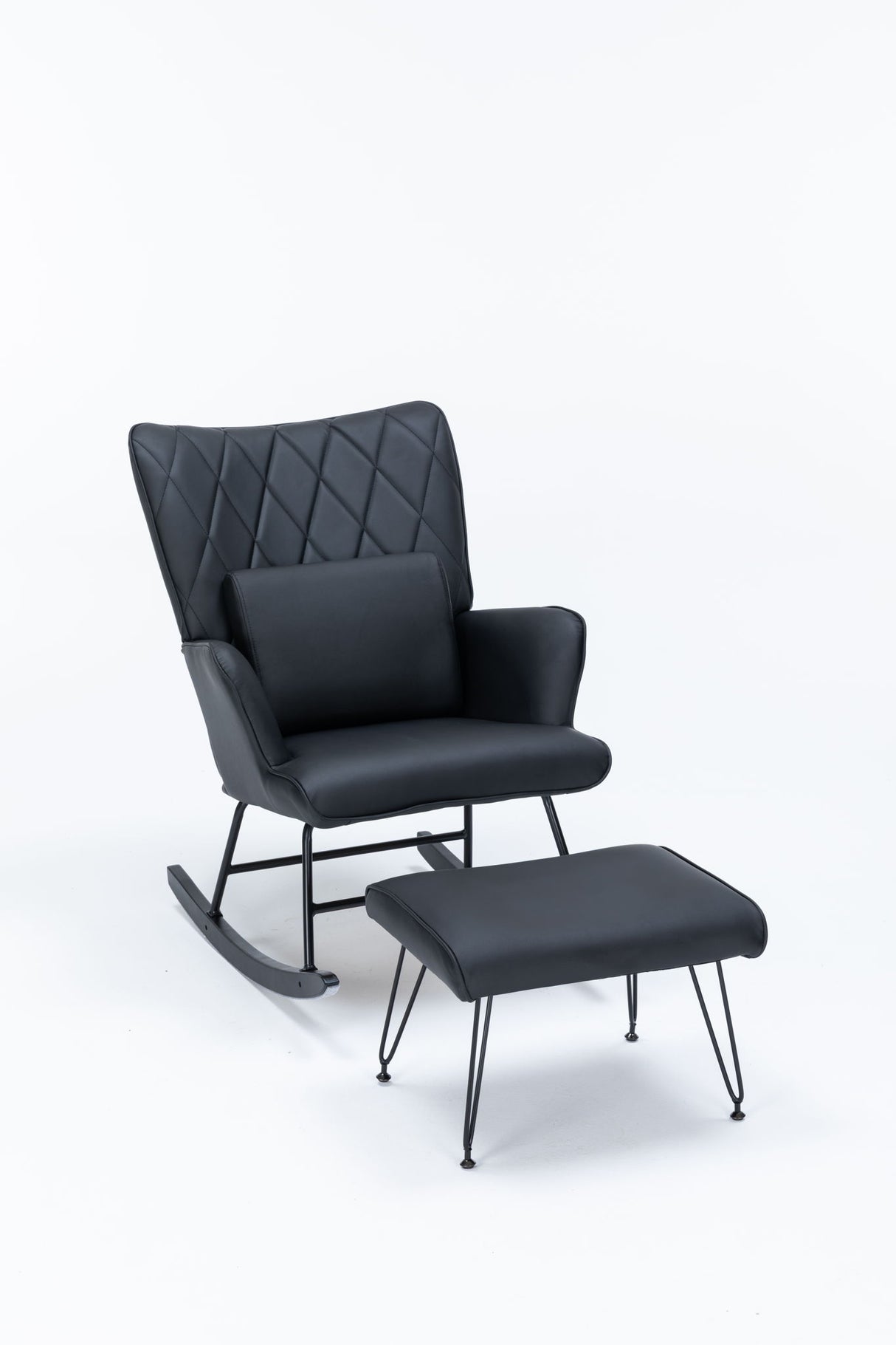 Rocking Accent Chair With Lumbar Pillow And Ottoman