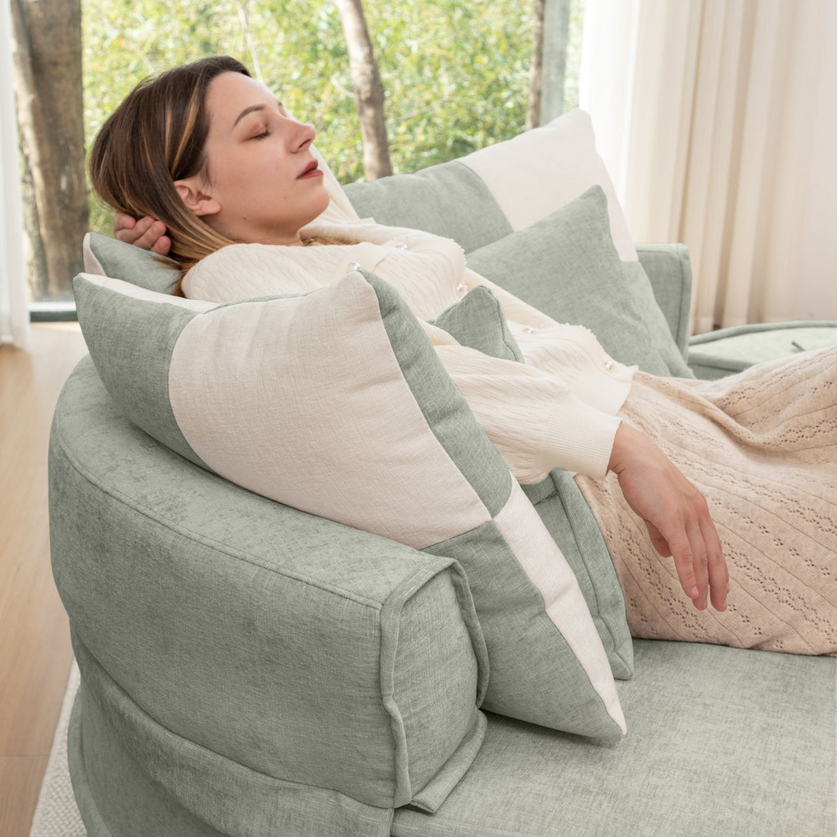 Modern Oversized Round Barrel Accent Chair With Ottoman