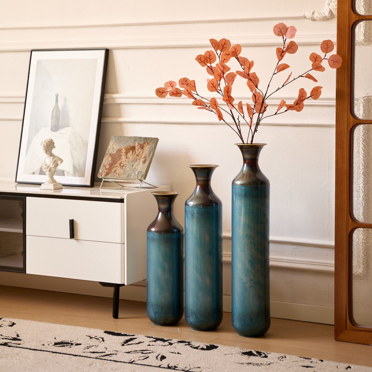 Modern Droplet Shaped Floor Vase Set, 3 Piece Home Decor