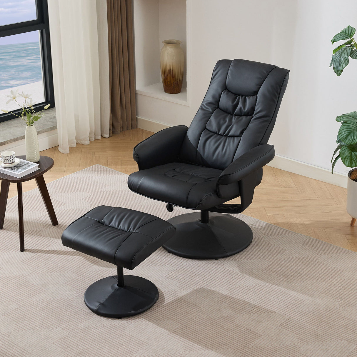 Recliner Chair With Ottoman, 360° Swivel Massage Lounge Chair With 5-Point Vibration & Heated Seat