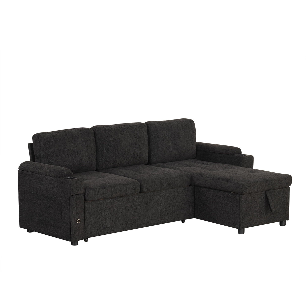 Convertible L Shaped Sofa Couch With Storage, Cup Holders, USB Ports