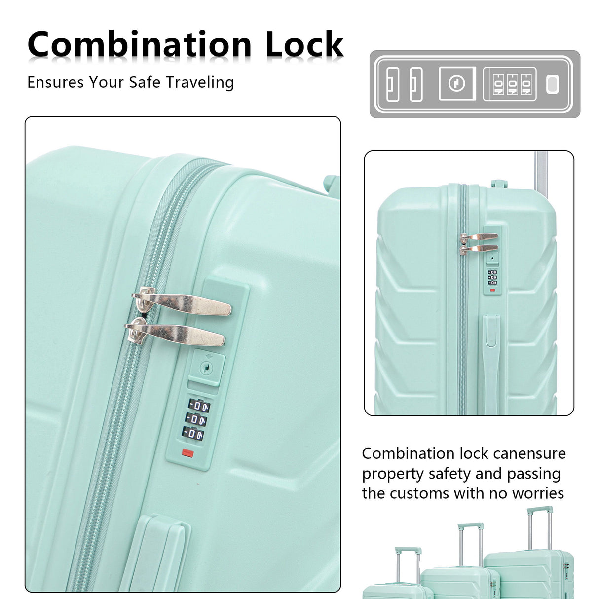 3 Pieces Set 20" / 24" / 28" Spinner Wheel Luggage With Combination Lock