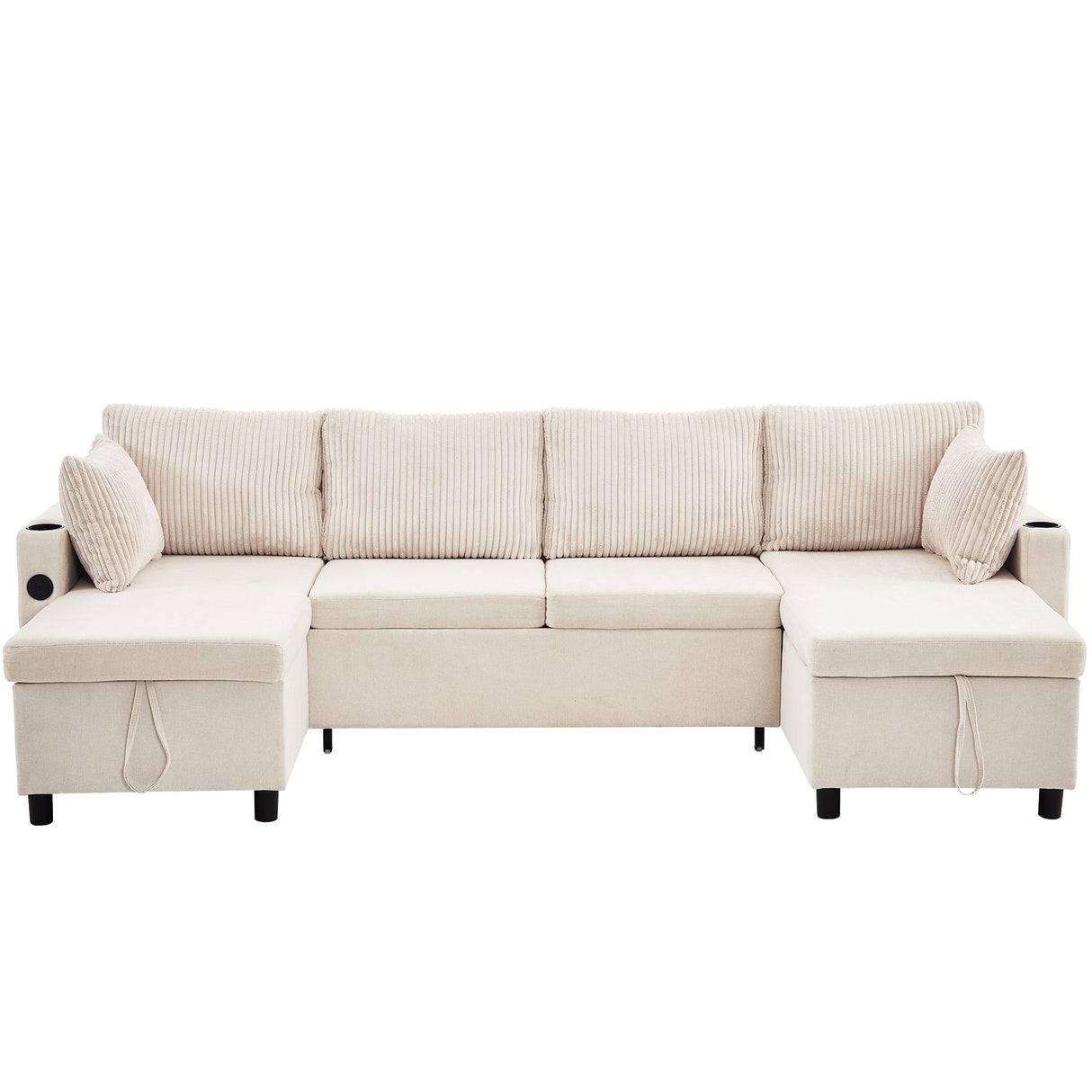 Sectional Sofa Bed With Pull Out Sleeper, USB Ports, Cup Holders