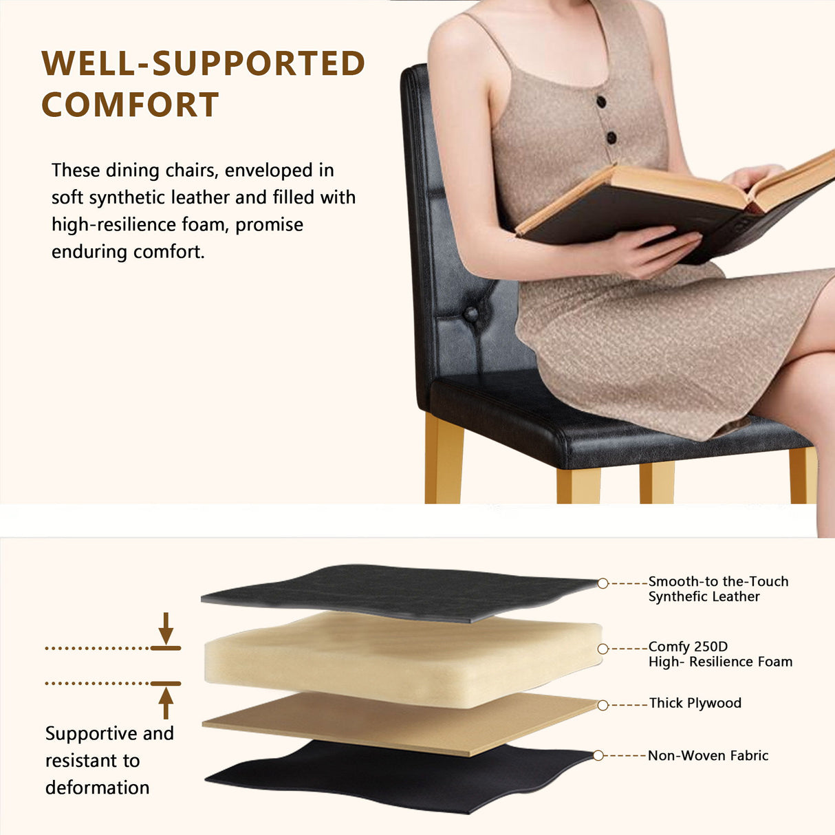 Dining Chairs With Ergonomic Buckle Backrest Comfort