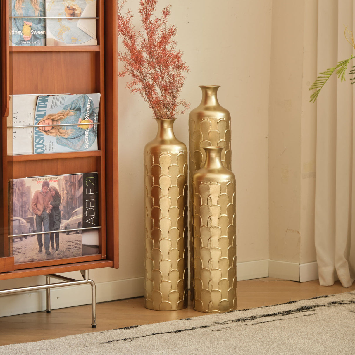 Floor Metal Vases Decorated White Metal Vases (Set of 3) Gorgeous Home Decoration Large Glazed Metal Vases - Golden