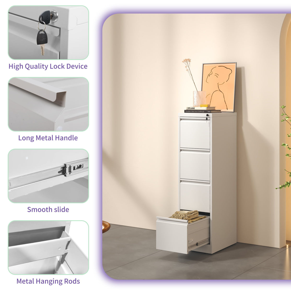 Steel Drawer Vertical File Cabinet With Lock For A4 Legal / Letter Size