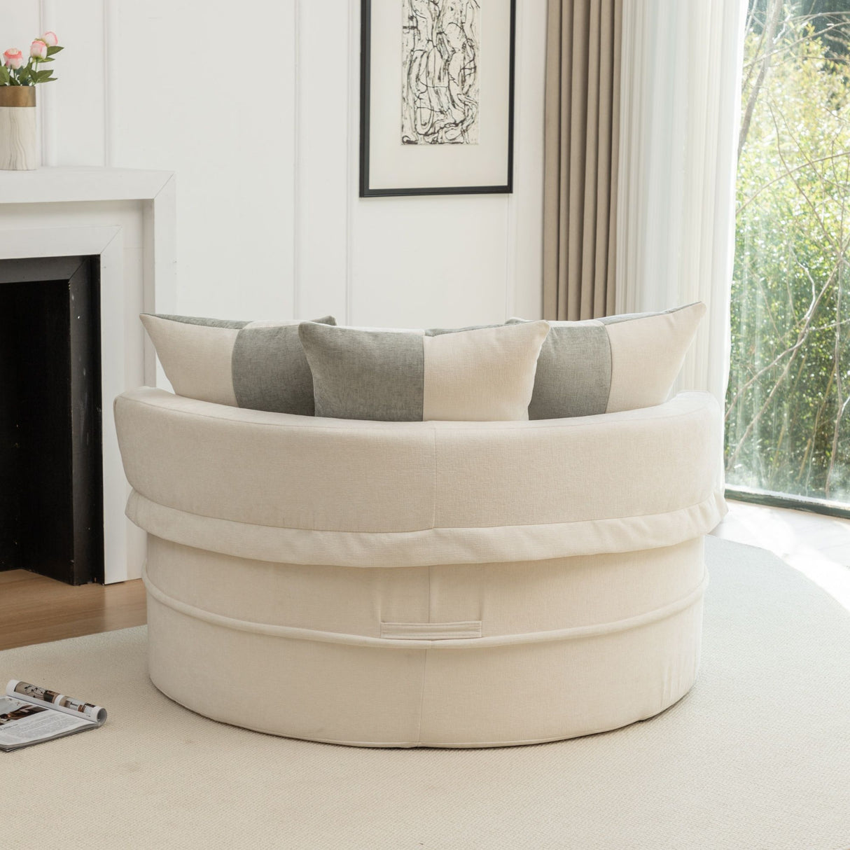 Modern Oversized Round Barrel Accent Chair With Ottoman