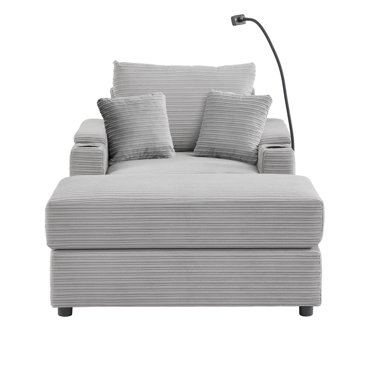 Single Sofa Couch With Storage Space, Movable Ottoman, USB Ports, Cup Holders, Phone Holder