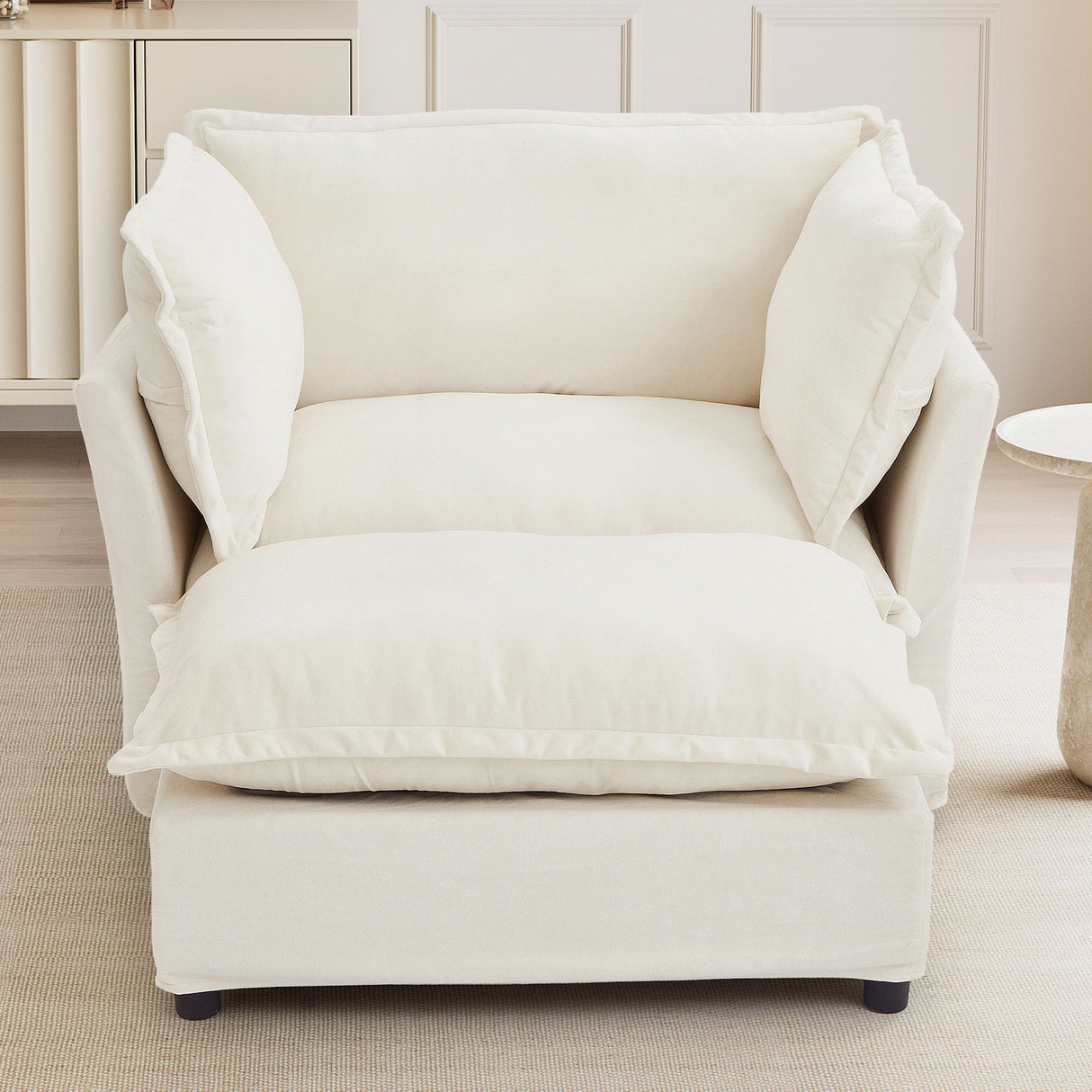 Modern Cozy Upholstered Armchair Sofa With Movable Ottoman