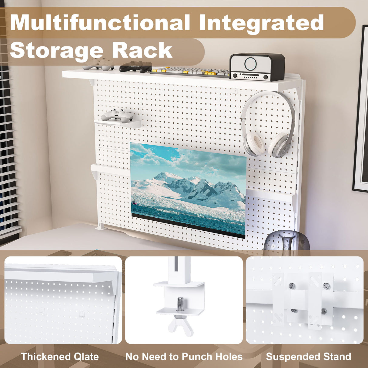 Clamp On Desk Pegboard With Single Monitor Stand