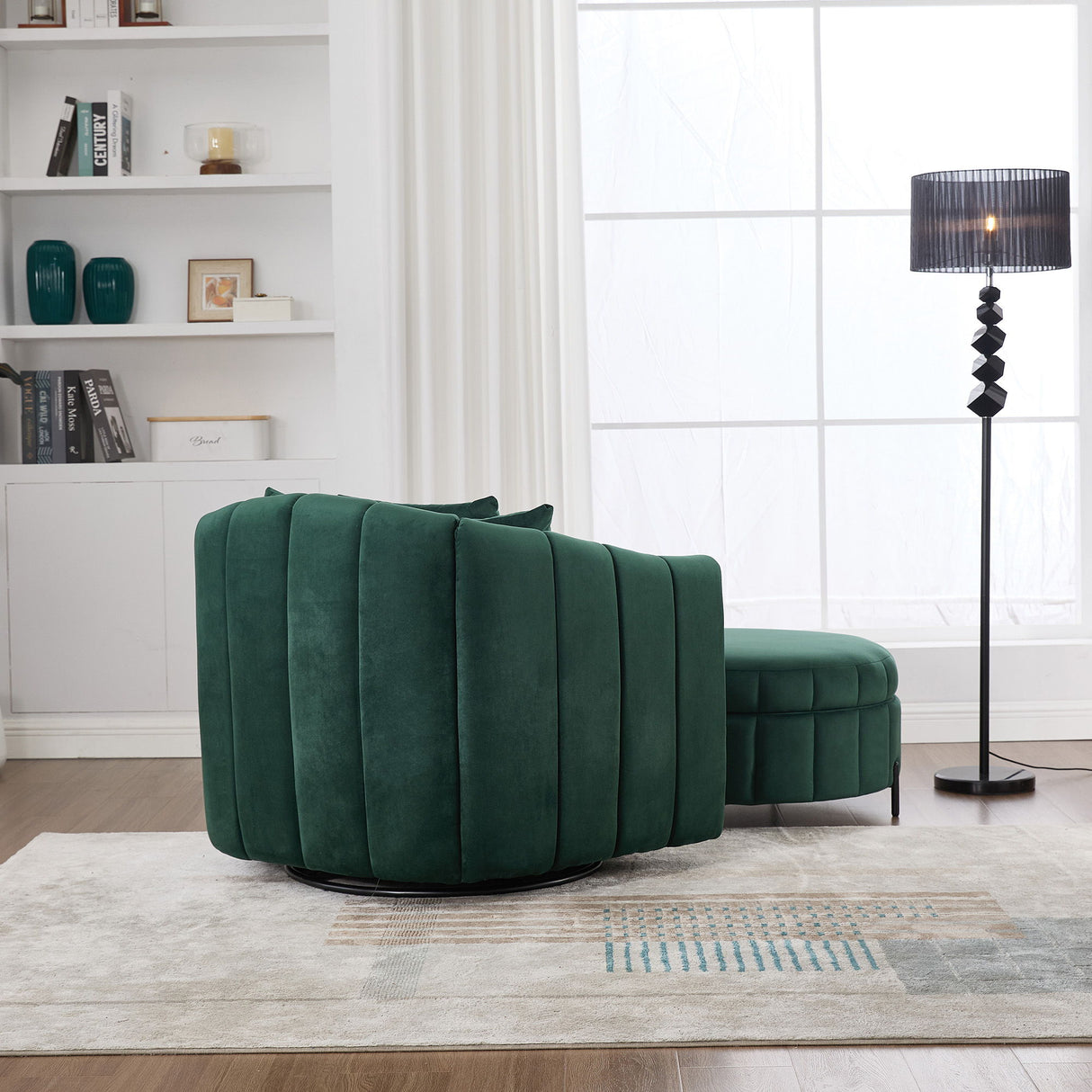 Oversized Velvet Swivel Barrel Accent Chair And Ottoman Set With Storage