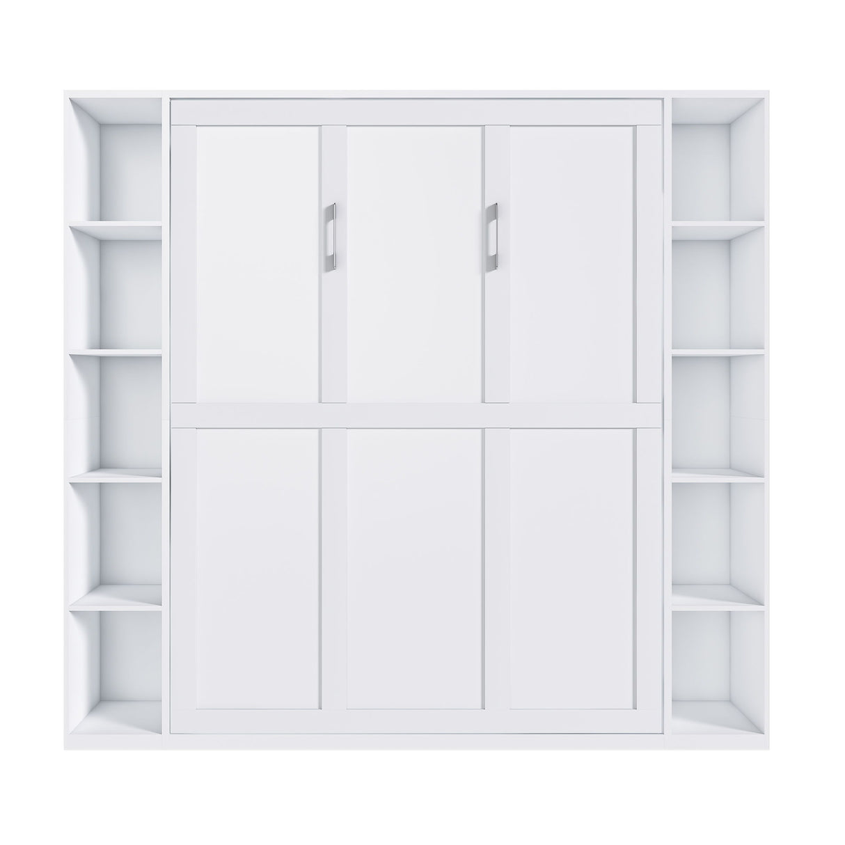 Queen Murphy Bed With Storage Cabinet - White