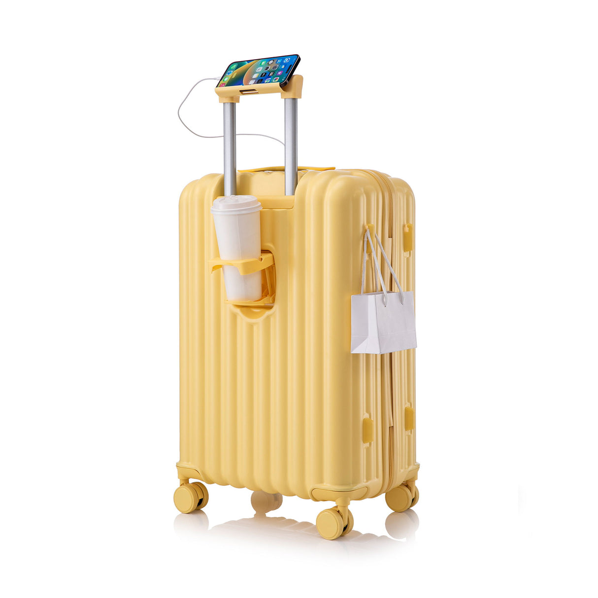 20" / 24" / 28" 3 Pieces / Set Spinner Wheel Luggage, Carry On Suitcase, With Cup Holder & USB Port & Phone Holder