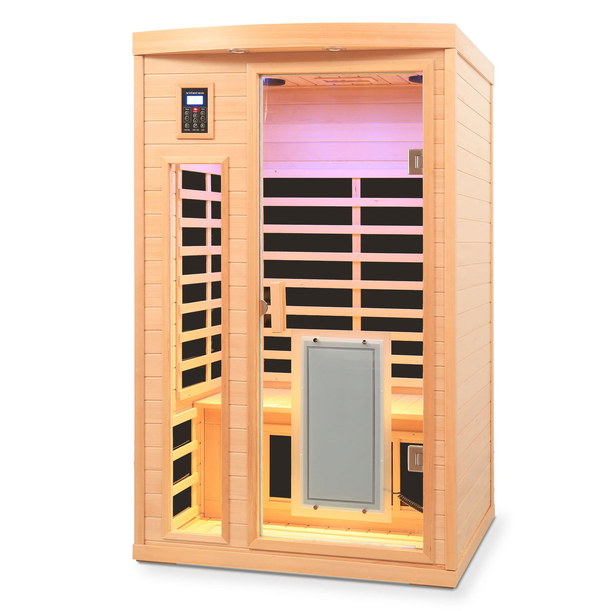 Low Emf Front Door With Heating Panel 2 Person Hemlock Far Infrared Indoor Suana Room - Natural