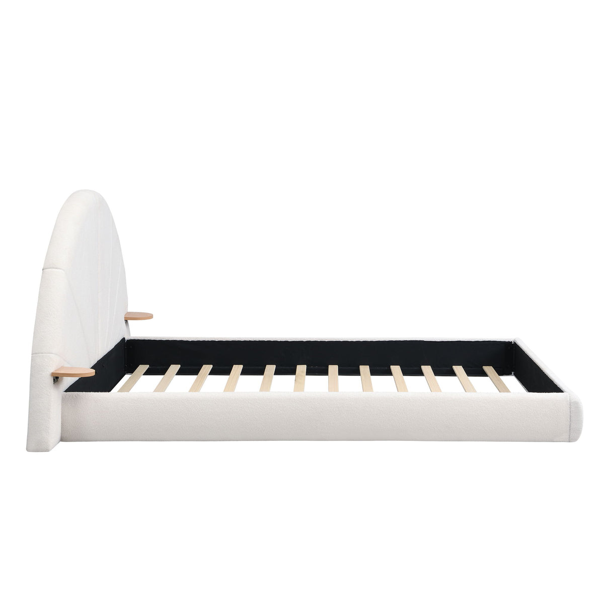 Queen Arched Bed With Small Table, Floor Standing Design - Beige