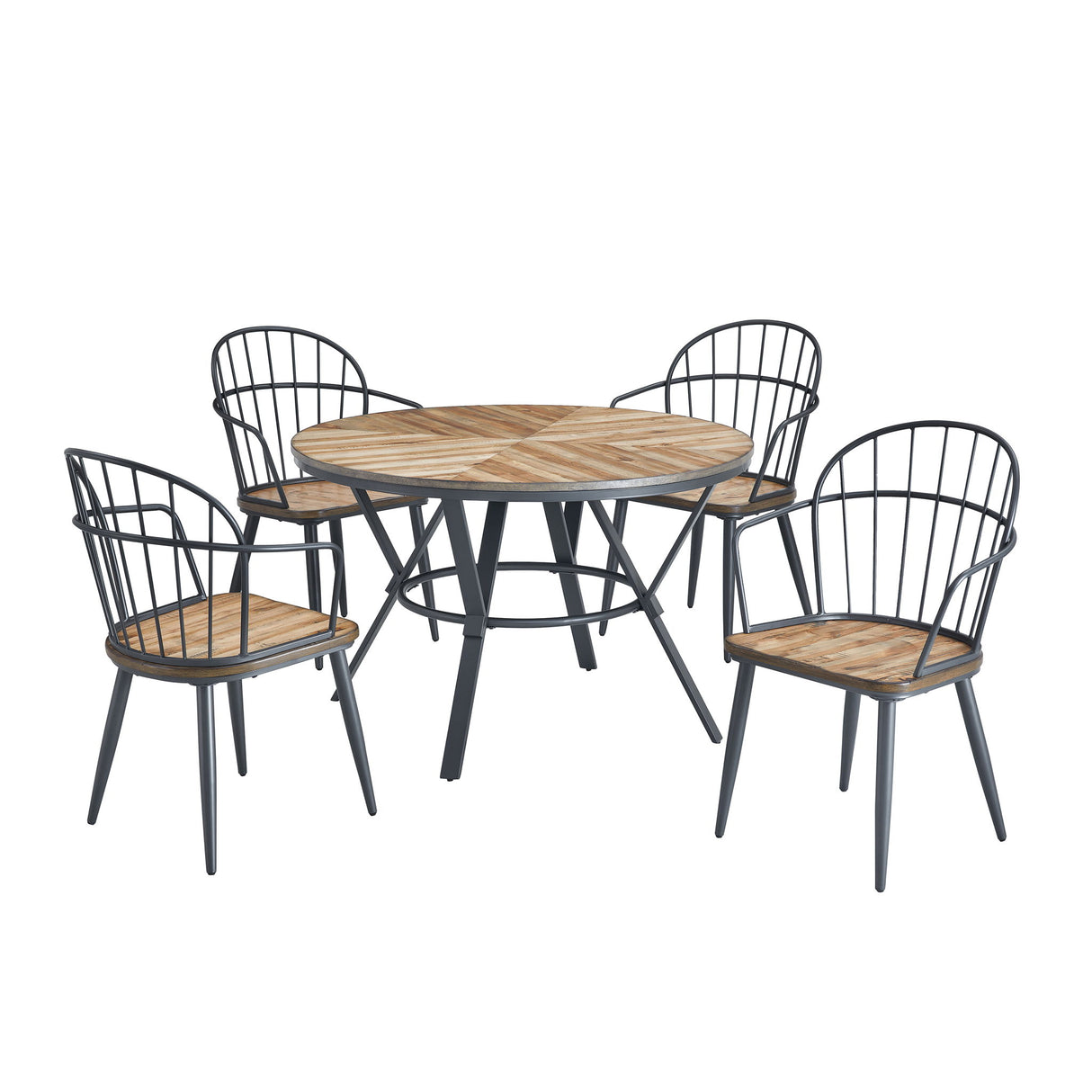 Contemporary Indoor Dining Set With Metal Legs, Birch, And Metal - Black / Natural