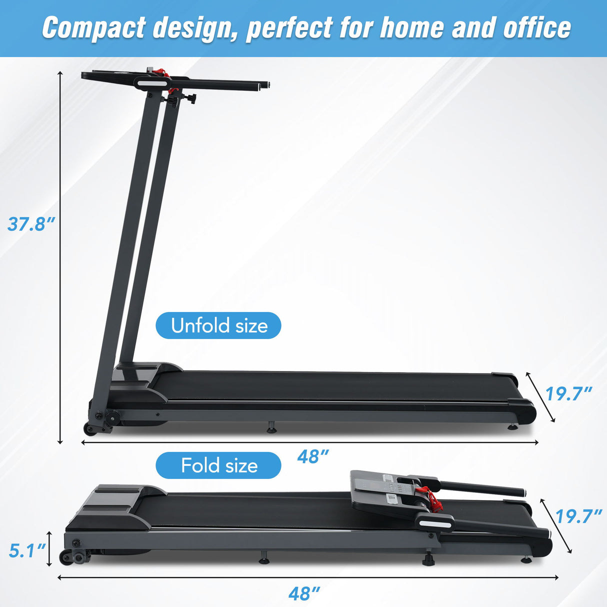 Folding Walking Pad Treadmill For Home With Incline 0.5 7.5Mph - Black
