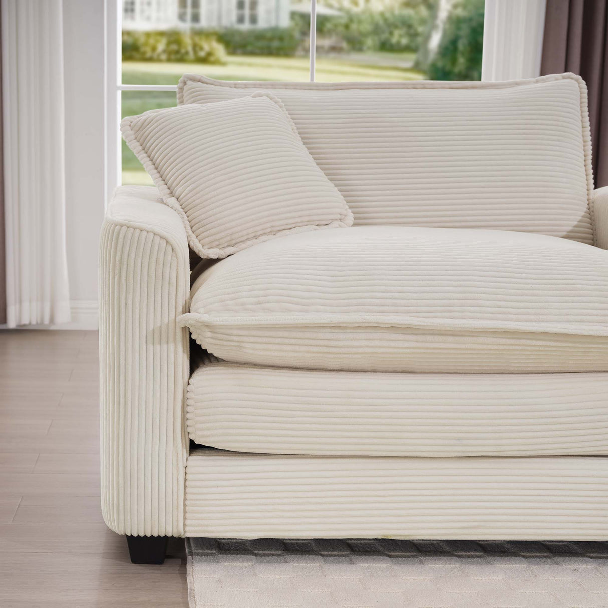 Classic Modern Comfortable Single Chair Deep Seat Sofa With Footstool