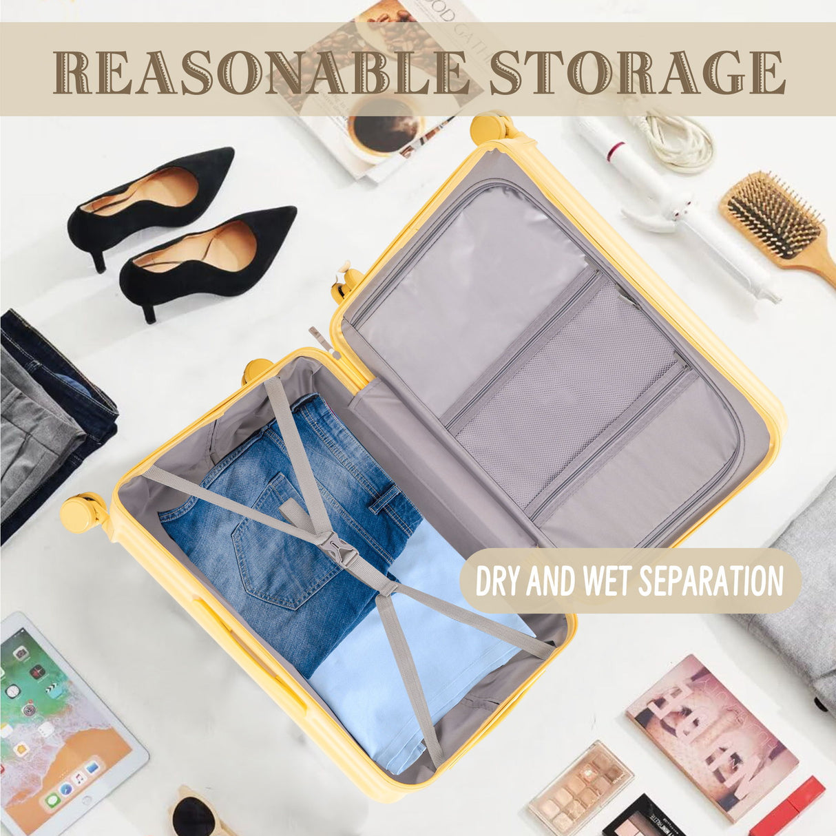 20" / 24" / 28" 3 Pieces / Set Spinner Wheel Luggage, Carry On Suitcase, With Cup Holder & USB Port & Phone Holder