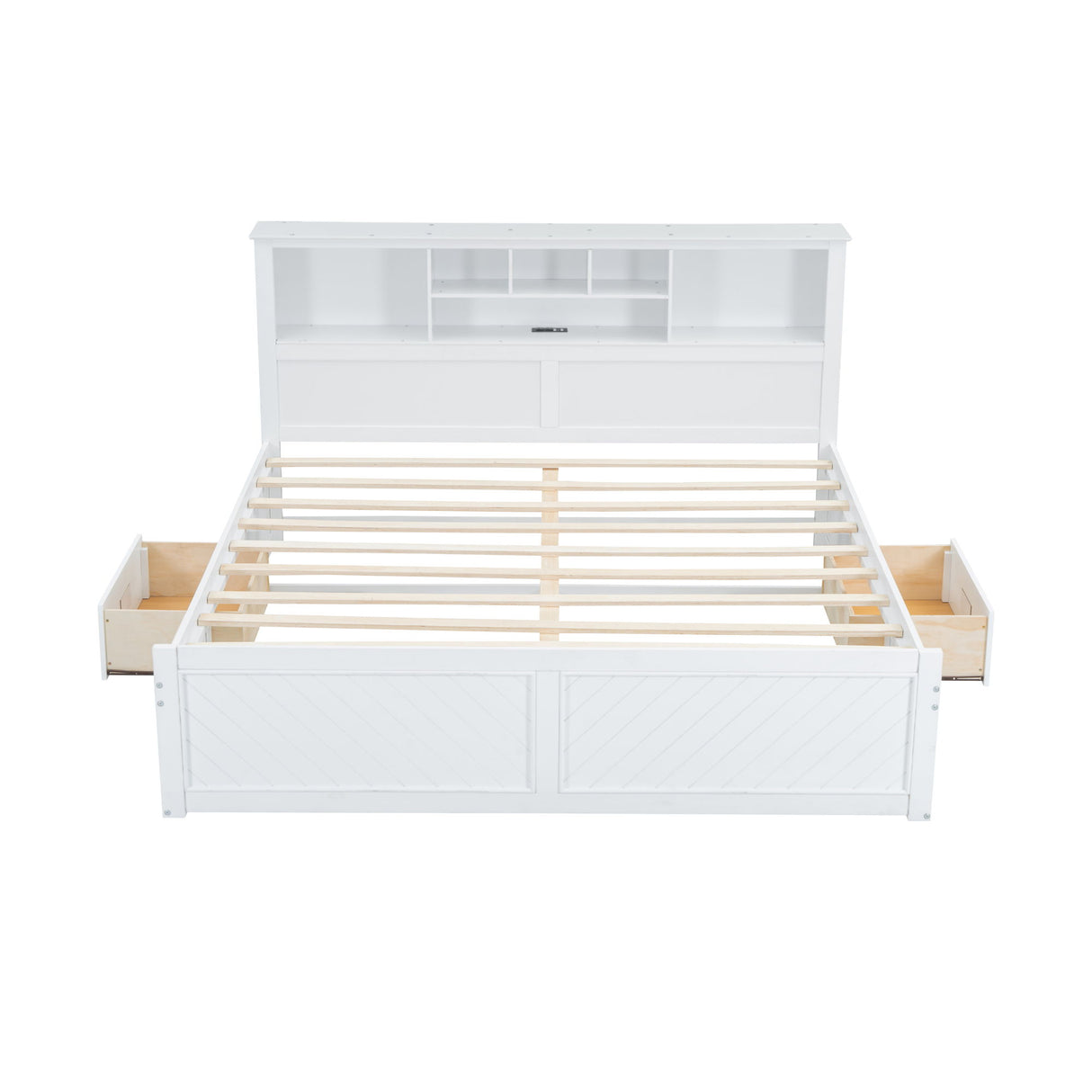 Platform Bed With Multi Storage Headboard, USB And Drawers
