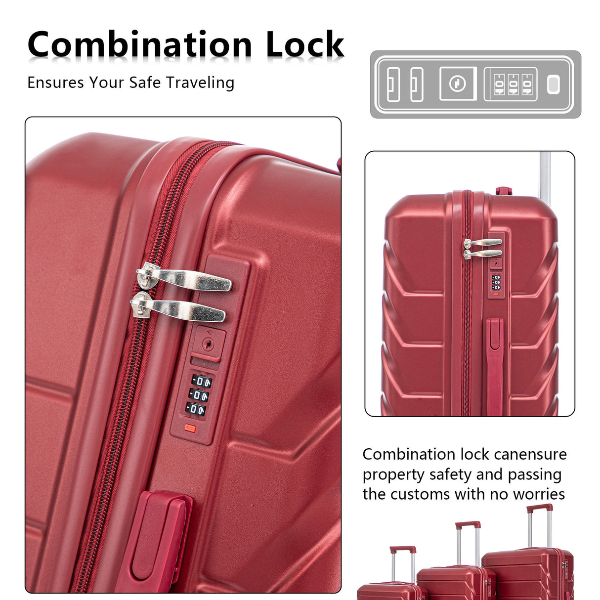 3 Pieces Set 20" / 24" / 28" Spinner Wheel Luggage With Combination Lock