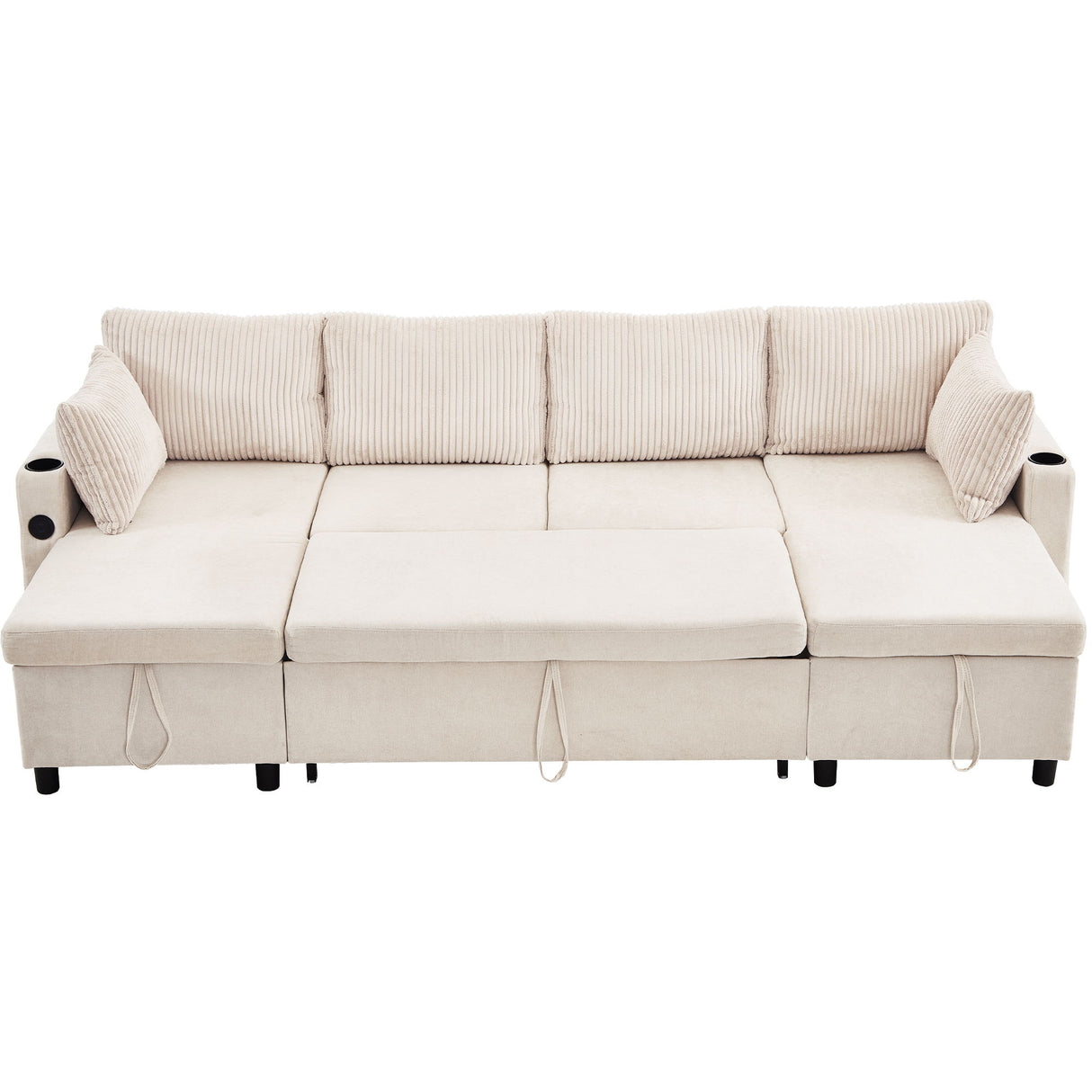 Sectional Sofa Bed With Pull Out Sleeper, USB Ports, Cup Holders