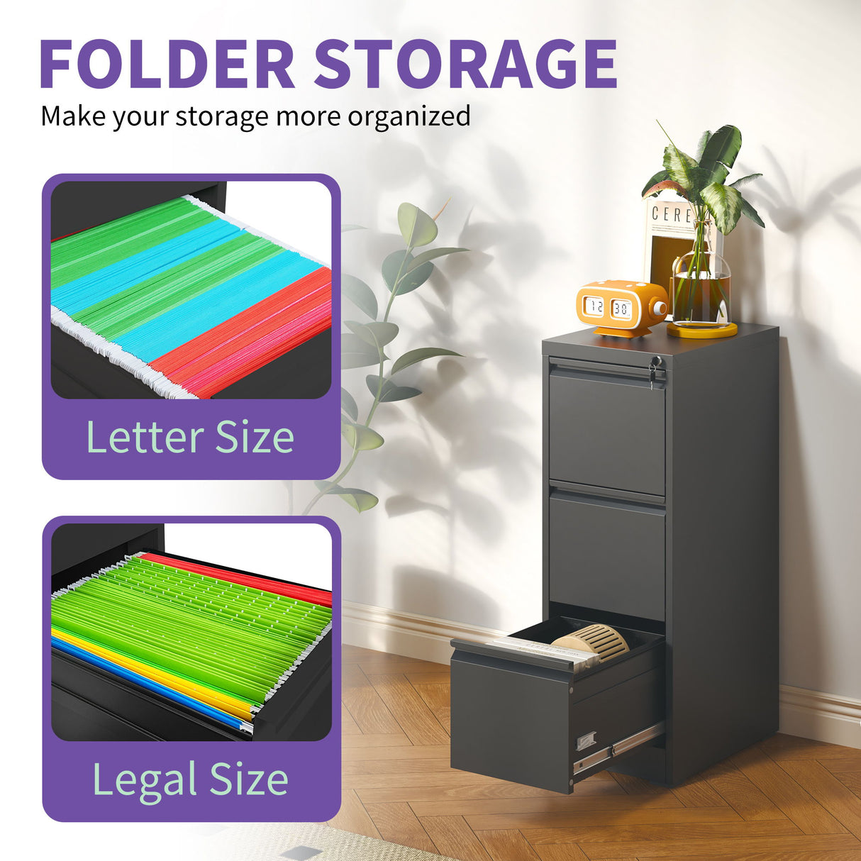 Steel Drawer Vertical File Cabinet With Lock For A4 Legal / Letter Size