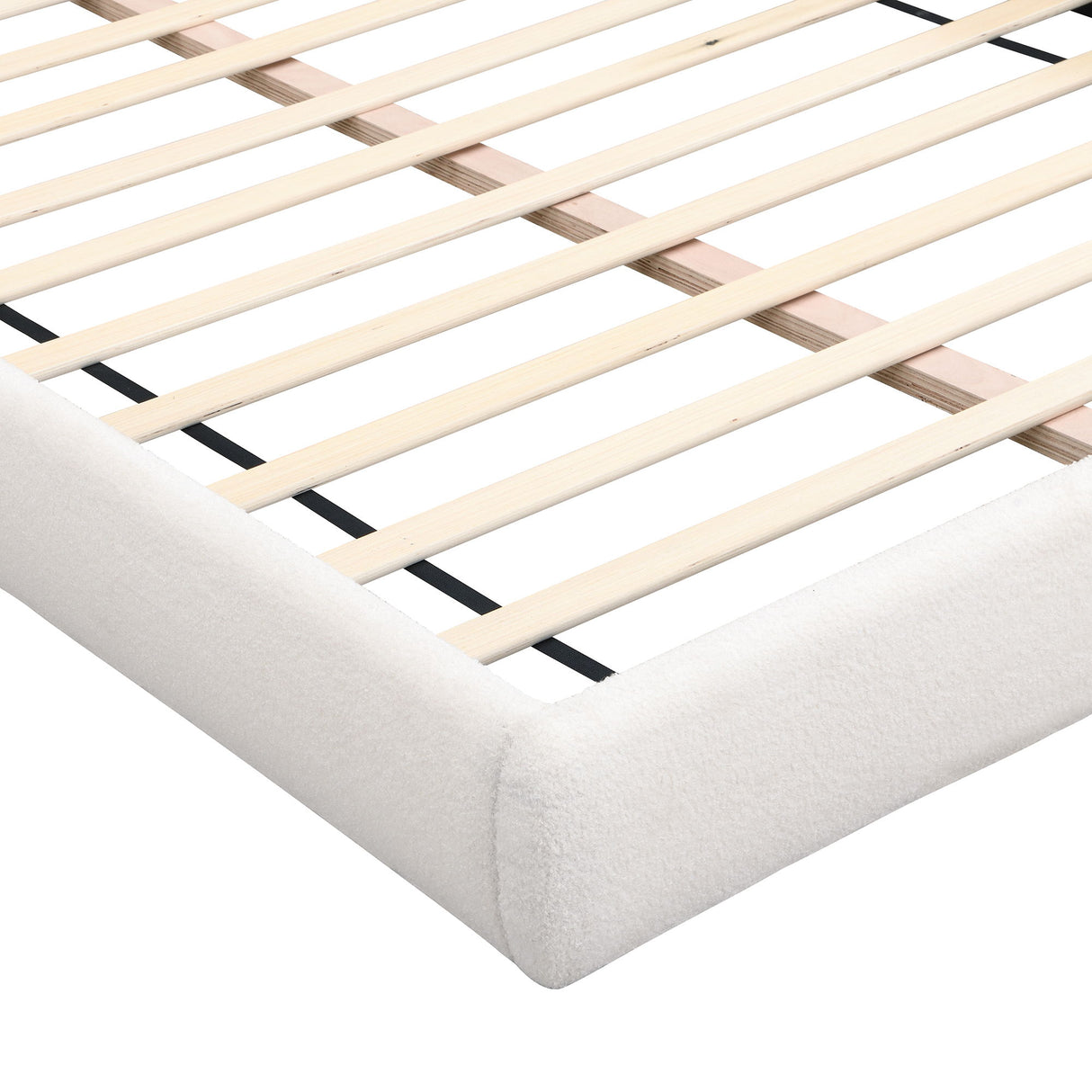 Queen Arched Bed With Small Table, Floor Standing Design - Beige