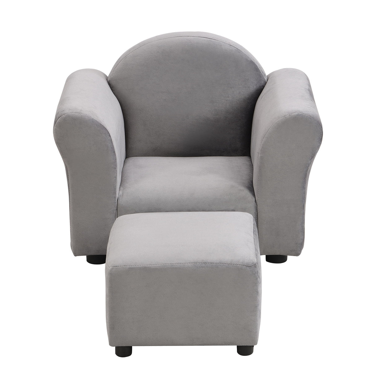 Kids Velvet Upholstered Chair With Ottoman For Comfortable Seating - Gray