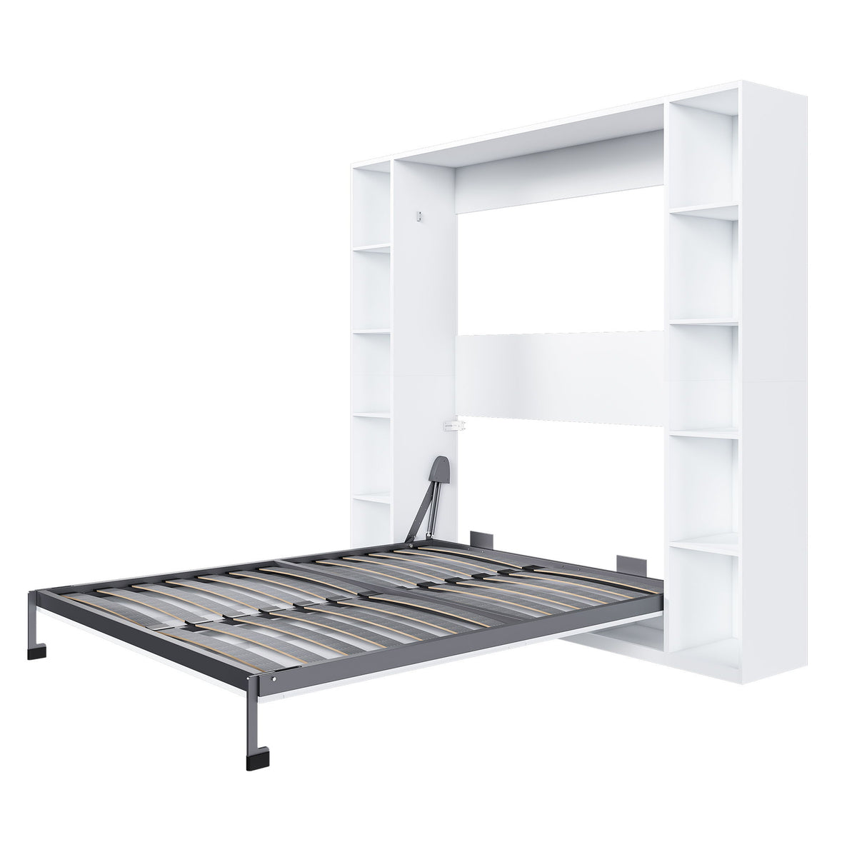 Queen Murphy Bed With Storage Cabinet - White