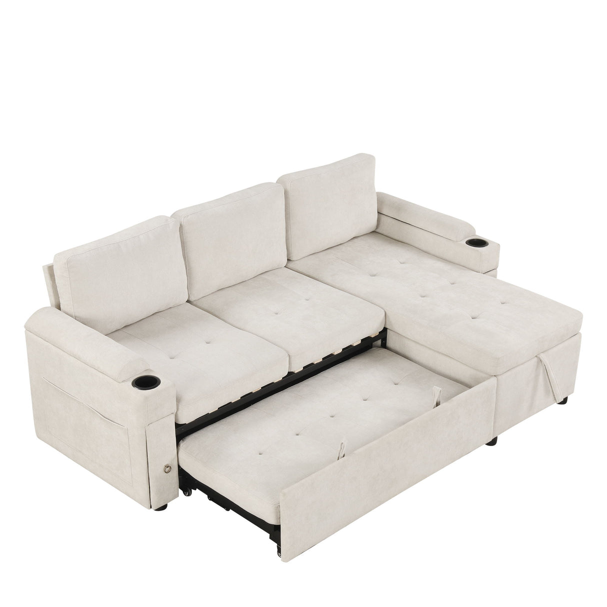 Convertible L Shaped Sofa Couch With Storage, Cup Holders, USB Ports