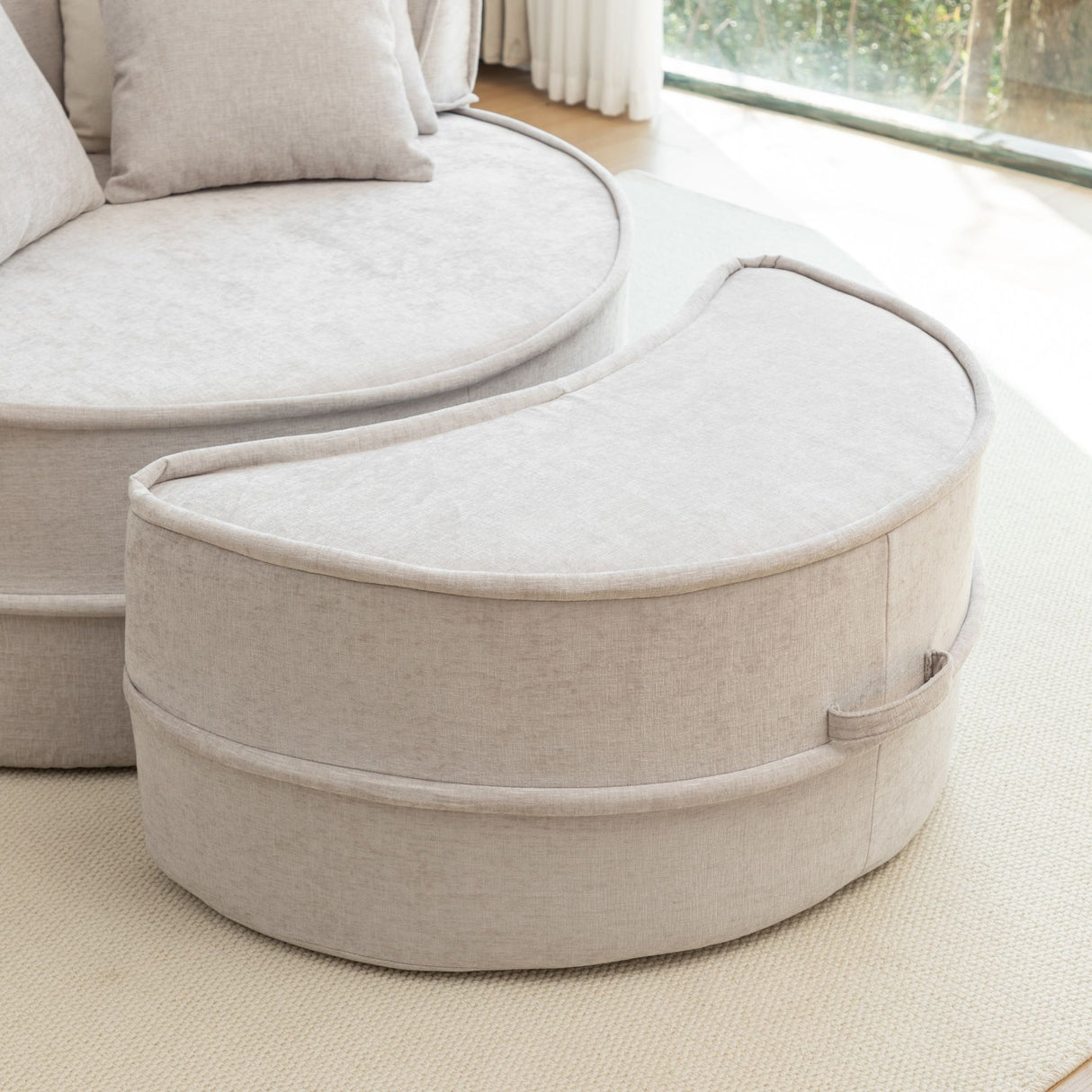 Modern Oversized Round Barrel Accent Chair With Ottoman