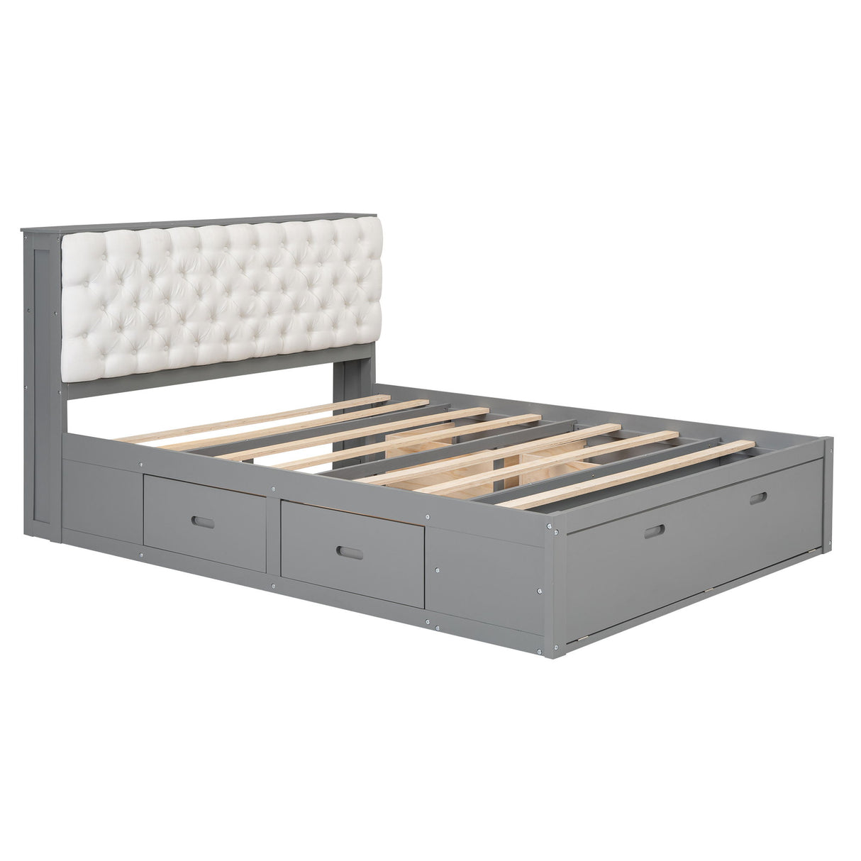 Platform Bed With Storage Headboard, Shoe Rack And 4 Drawers