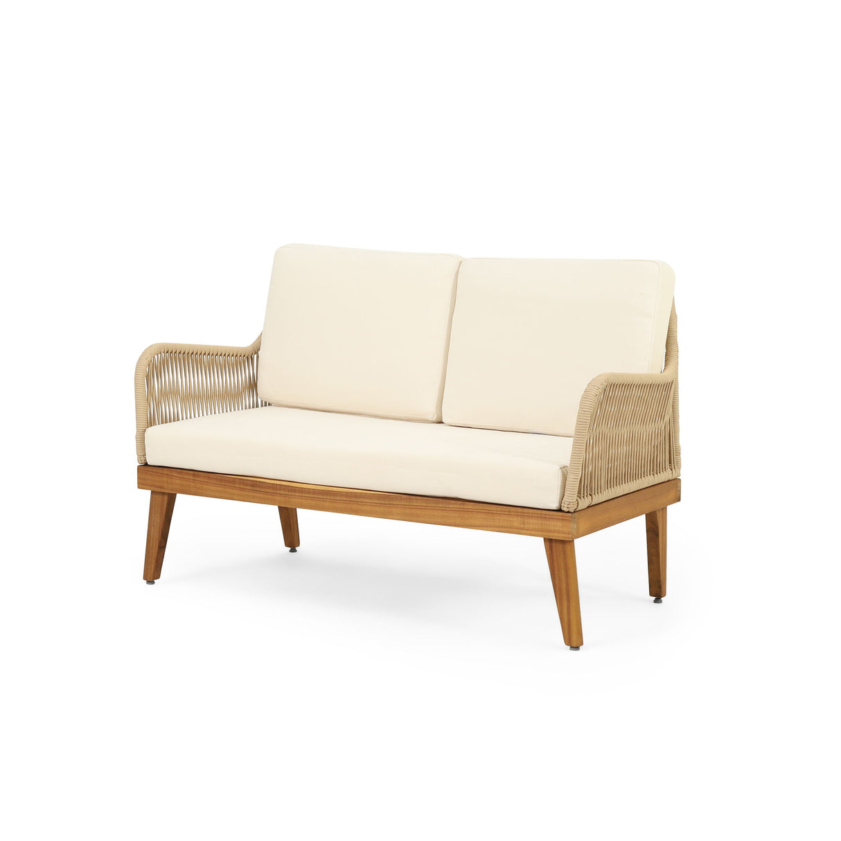 Hueber - Outdoor And Rope 4 Seater Chat Set With Cushions - Teak