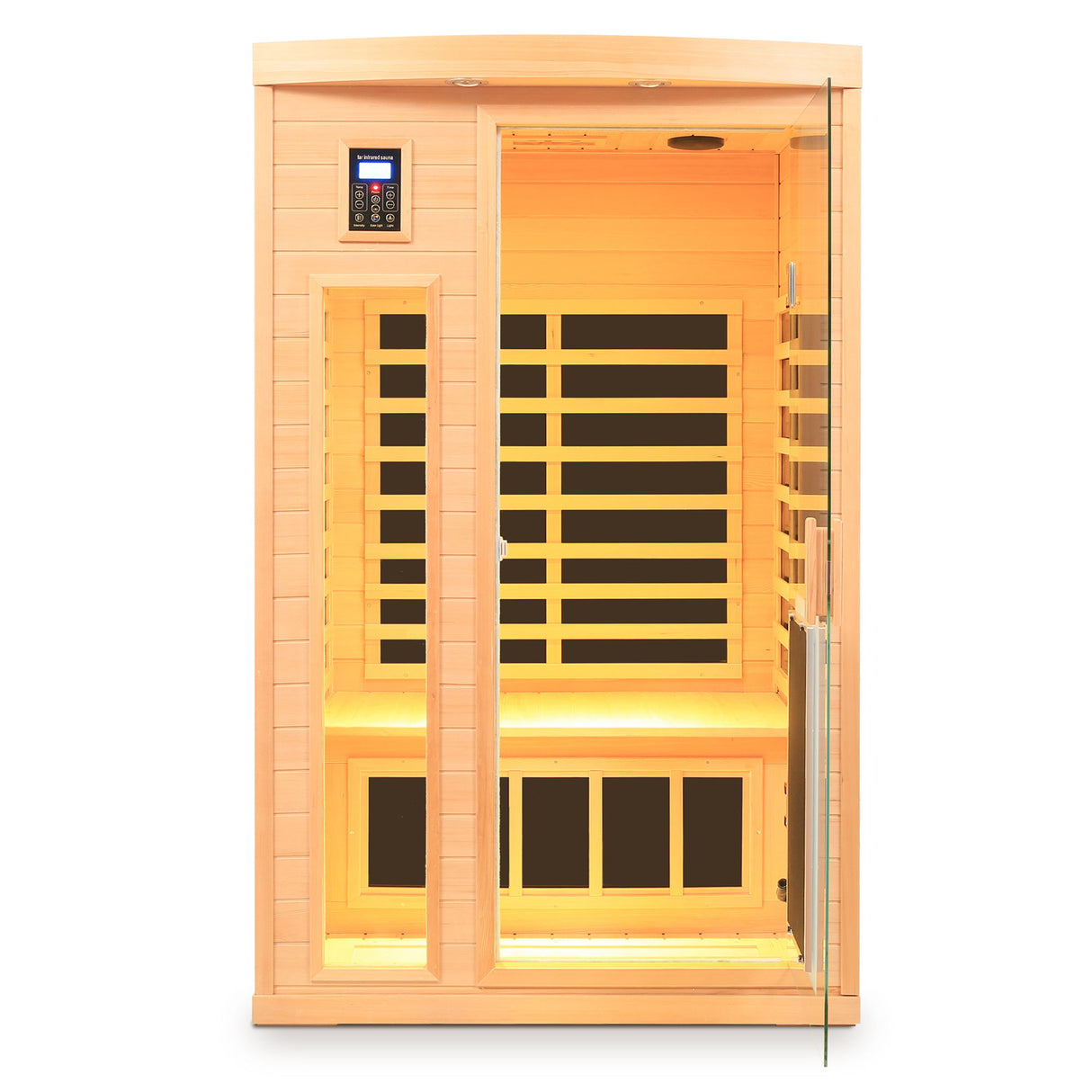 Low Emf Front Door With Heating Panel 2 Person Hemlock Far Infrared Indoor Suana Room - Natural