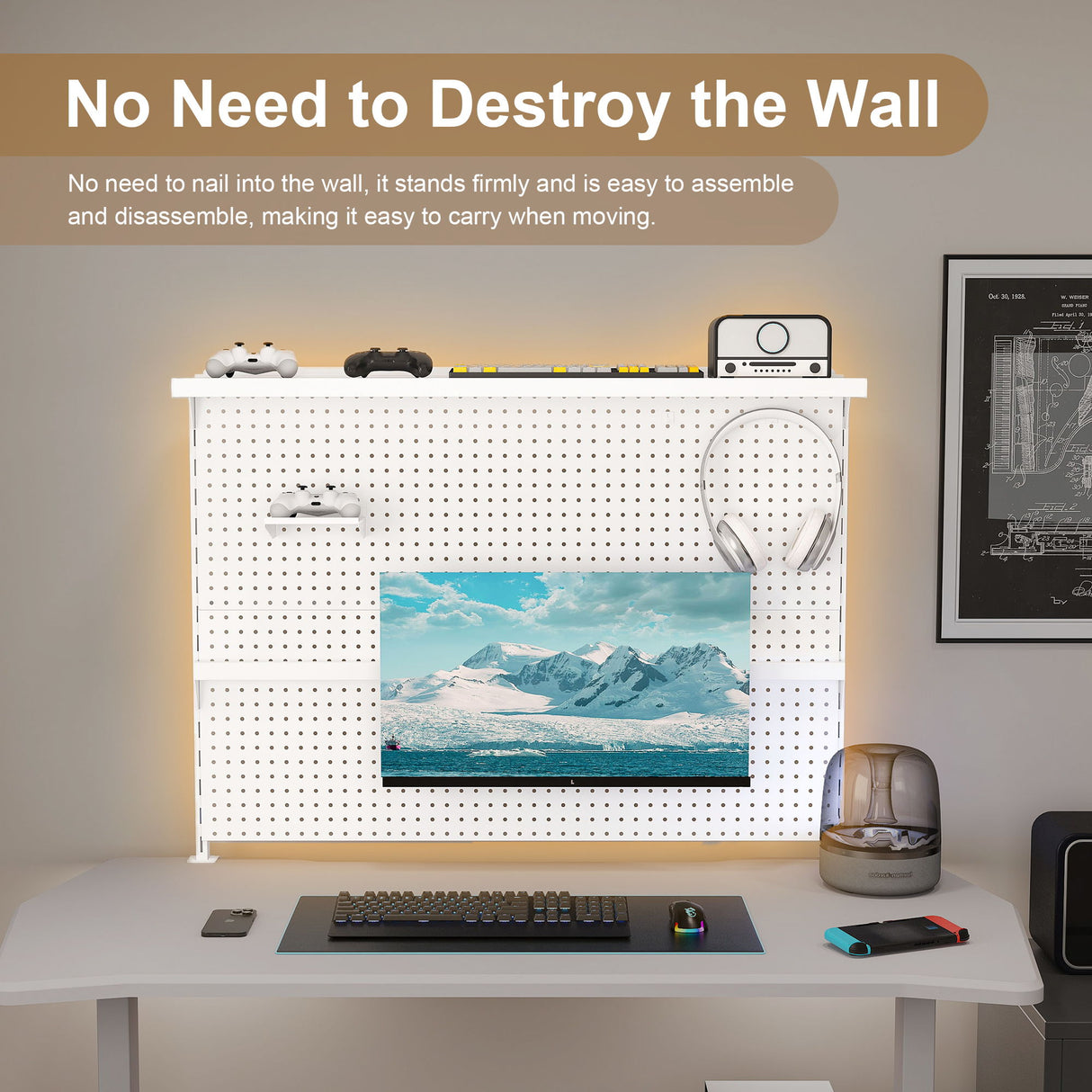 Clamp On Desk Pegboard With Single Monitor Stand