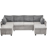 Sectional Sofa Bed With Pull Out Sleeper, USB Ports, Cup Holders